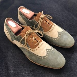 ANTONIO MAURIZI Wingtip Oxford Grigio Suede Spectator Shoes Gray White Tan EU 40